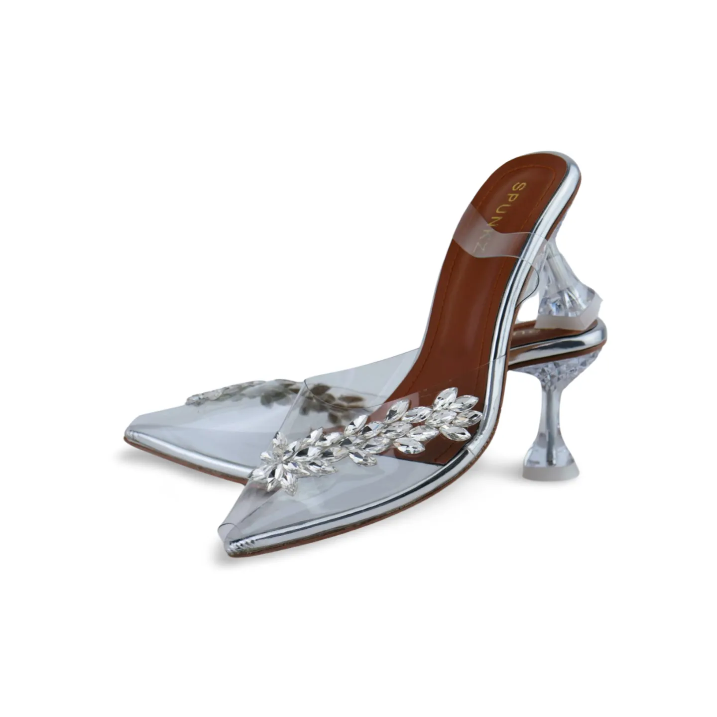 Women’s Transparent Slingback Flower Rhinestone Peep Toe Heels Sandals