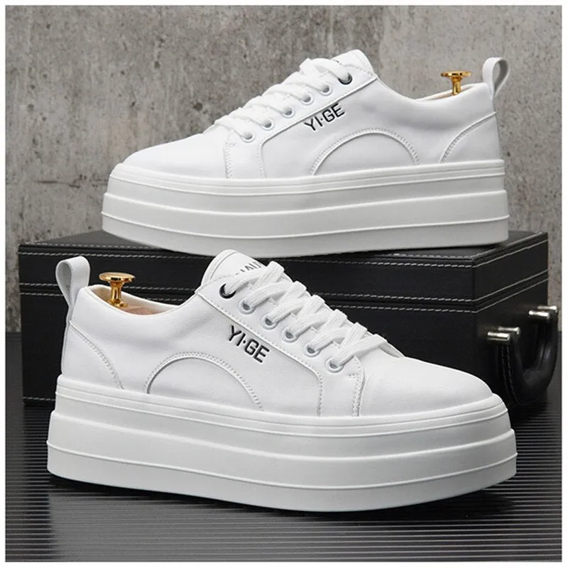 Xituodai  New White Leather Men Casual Shoes fashion Platform Sneakers Trainers Height Increasing Shoes Chaussure Homme