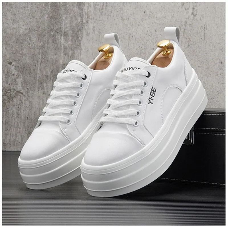 Xituodai  New White Leather Men Casual Shoes fashion Platform Sneakers Trainers Height Increasing Shoes Chaussure Homme